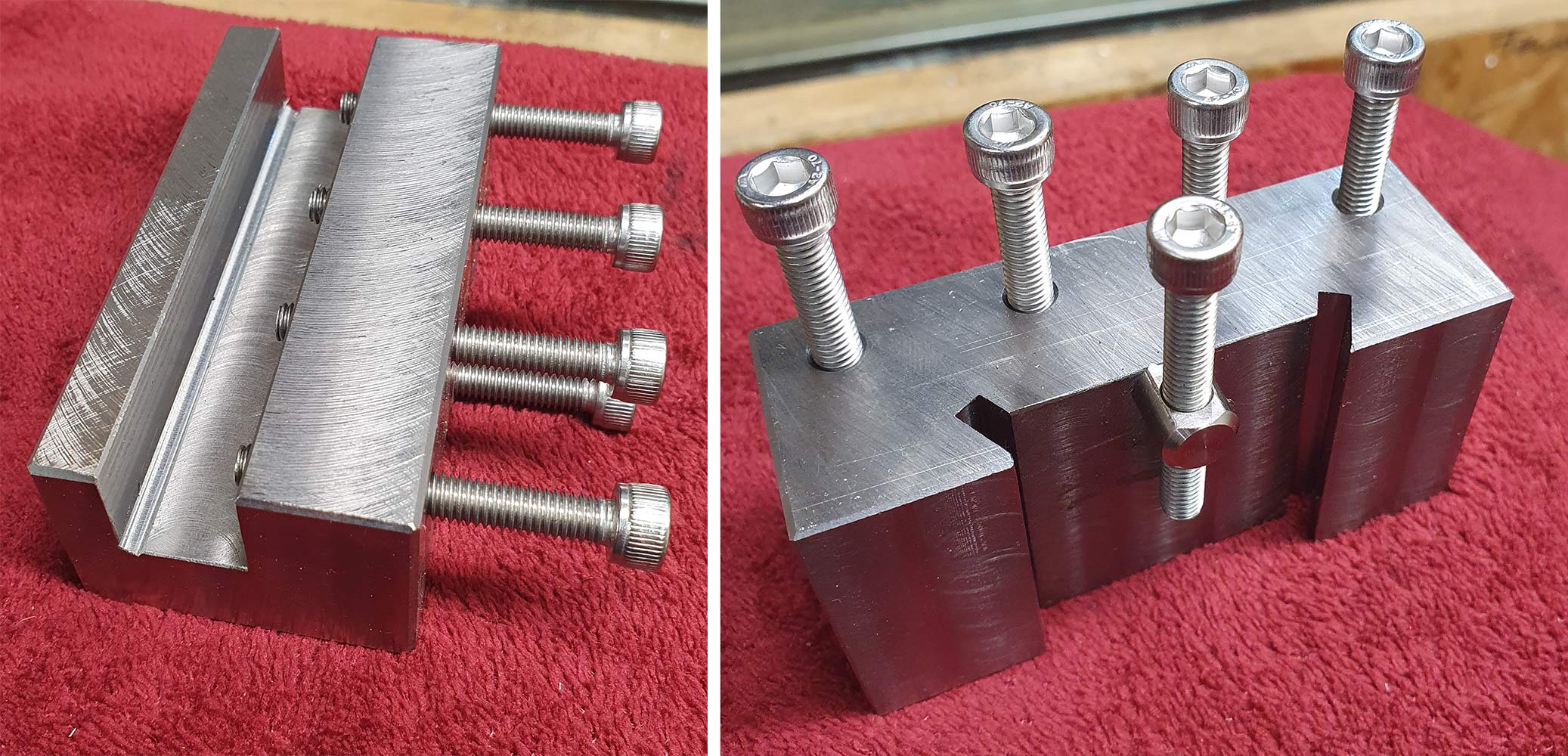 Die neuen Werkzeughalter mit Schrauben bestückt.